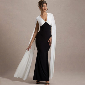 V Collar Sleeveless Hip Hugging Long Skirt with Ribbon Dress