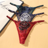 Japanese Embroidered Floral Spicy Girl Thong Breathable Mesh Oversized Underwear