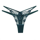 Embroidered Women's Thong Transparent Mesh Underwear