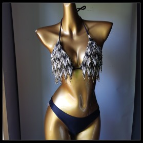 Steel Holder Hard Cup Diamond Swimsuit Tassel Bikini