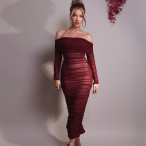 Mesh One Shoulder Pleated Dress