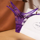 Embroidered Women's Thong Transparent Mesh Underwear