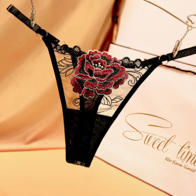Japanese Embroidered Floral Spicy Girl Thong Breathable Mesh Oversized Underwear