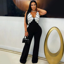 V-neck Sleeveless Slim Fit Jumpsuit Pants