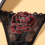 Japanese Embroidered Floral Spicy Girl Thong Breathable Mesh Oversized Underwear