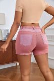 Elastic Washed Patchwork Hip Lifting Denim Shorts
