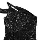 Split Skirt Sleeveless Sequined Evening Gown