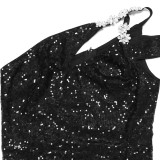 Split Skirt Sleeveless Sequined Evening Gown