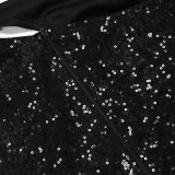 Split Skirt Sleeveless Sequined Evening Gown
