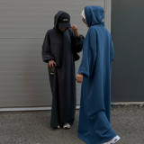 Middle East Türkiye Solid Hooded Sweater Dress