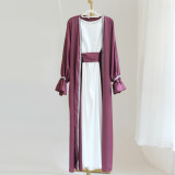 Solid Color Nail Bead Small Trumpet Sleeve Dress Robe