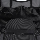 Splicing Perspective Mesh Jacket Hanging Neck Black Two-piece Jumpsuit