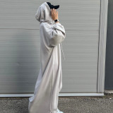 Middle East Türkiye Solid Hooded Sweater Dress