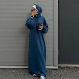 Middle East Türkiye Solid Hooded Sweater Dress