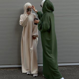 Middle East Türkiye Solid Hooded Sweater Dress