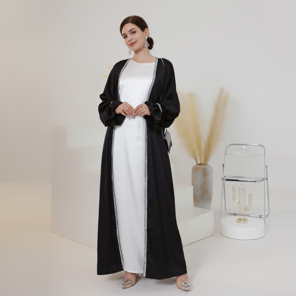 Solid Color Nail Bead Small Trumpet Sleeve Dress Robe
