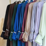 Solid Color Nail Bead Small Trumpet Sleeve Dress Robe