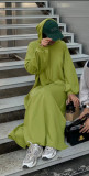 Middle East Türkiye Solid Hooded Sweater Dress