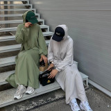 Middle East Türkiye Solid Hooded Sweater Dress