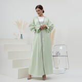 Solid Color Nail Bead Small Trumpet Sleeve Dress Robe