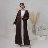 Solid Color Nail Bead Small Trumpet Sleeve Dress Robe