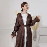 Solid Color Nail Bead Small Trumpet Sleeve Dress Robe