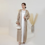 Solid Color Nail Bead Small Trumpet Sleeve Dress Robe