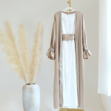 Solid Color Nail Bead Small Trumpet Sleeve Dress Robe