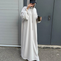 Middle East Türkiye Solid Hooded Sweater Dress