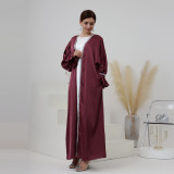 Solid Color Nail Bead Small Trumpet Sleeve Dress Robe
