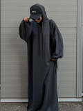 Middle East Türkiye Solid Hooded Sweater Dress
