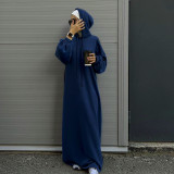 Middle East Türkiye Solid Hooded Sweater Dress