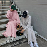 Middle East Türkiye Solid Hooded Sweater Dress