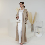 Solid Color Nail Bead Small Trumpet Sleeve Dress Robe