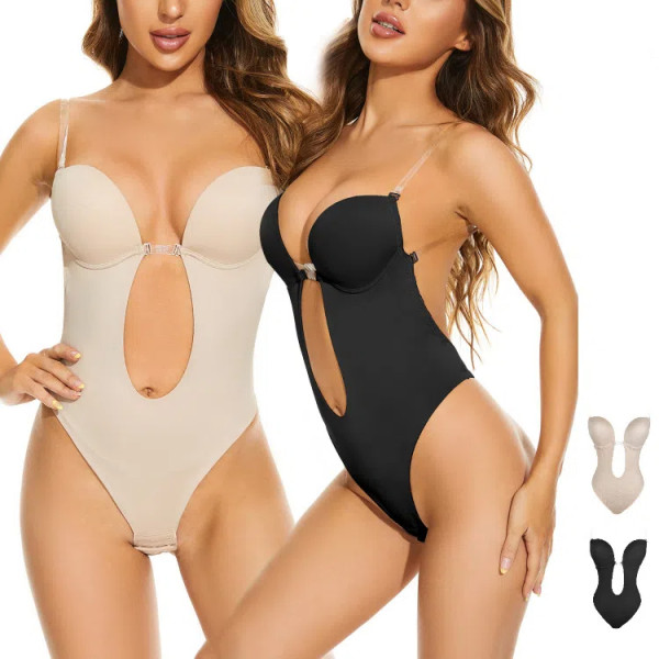 Invisible Shoulder Strap Shapewear, Backless One-piece Corset