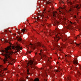 Round Neck Sequin Short Long Sleeved High Slit Velvet Two-piece Set