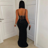 Velvet Sequin Party Dress Rhinestone Suspender Dress
