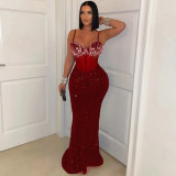 Velvet Sequin Party Dress Rhinestone Suspender Dress