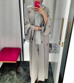 Dubai Embroidered Bead Middle Eastern Cardigan Robe Dress