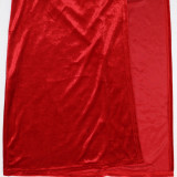 Round Neck Sequin Short Long Sleeved High Slit Velvet Two-piece Set