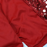 Round Neck Sequin Short Long Sleeved High Slit Velvet Two-piece Set
