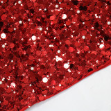 Round Neck Sequin Short Long Sleeved High Slit Velvet Two-piece Set