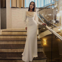 Lace Up Pleated Long Sleeved Dress