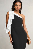 Off Shoulder High Waisted Fashionable Solid Color Dress