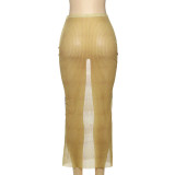 Mesh Printed Bag with High Hips and Waist Half Length Skirt