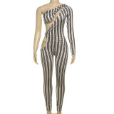 Striped Hollow Tight Jumpsuit Pants