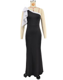 Off Shoulder High Waisted Fashionable Solid Color Dress