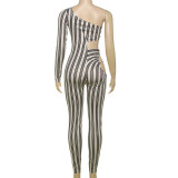 Striped Hollow Tight Jumpsuit Pants
