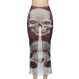 Mesh Printed Bag with High Hips and Waist Half Length Skirt