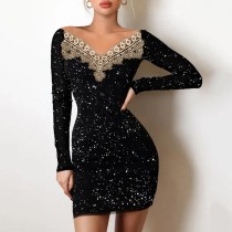 Ironed Silver Shoulder Buttocks Black Dress